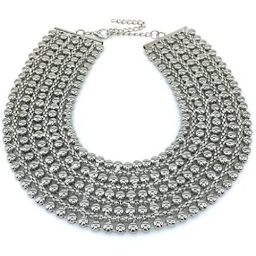 MANILAI Chunky Metal Statement Necklace For Women Neck Bib Collar Choker Necklace Maxi Jewelry
