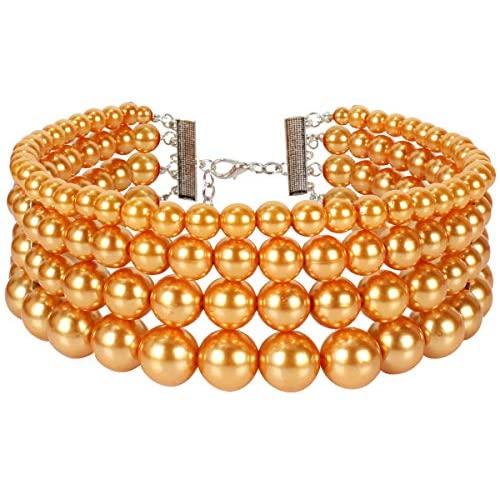 LuckyHouse Fashion Pearl Choker Necklace Multilayer Strands Chokers 1920s Flapper Women Costume Necklace Accessories for Gatsby Themed Party