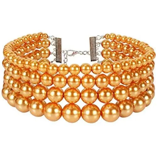 LuckyHouse Fashion Pearl Choker Necklace Multilayer Strands Chokers 1920s Flapper Women Costume Necklace Accessories for Gatsby Themed Party LuckyHouse Fashion Pearl Choker Necklace Multilayer Strands Chokers 1920s Flapper Women Costume Necklace Accessories for Gatsby Themed Party