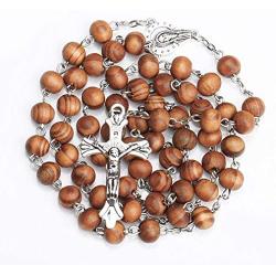 JIAHATE Wooden Cross Necklace for Boys,Mens Catholic Rosary Bead Necklace Intercession Handmade Wood Cross Pendant Necklace Jewelry