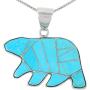 Bear Pendant Necklace 925 Sterling Silver Genuine Turquoise & Gemstones (24'' Length)