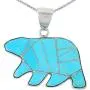 Bear Pendant Necklace 925 Sterling Silver Genuine Turquoise & Gemstones (24'' Length)