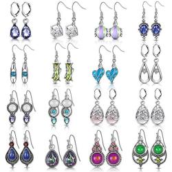 16 Pairs Crystal Drop Dangle Earrings Crystal Dangle Hook Earrings Teardrop Pendant Hoop Earrings Multicolor Boho Crystal Earrings Set for Women Girls Jewelry