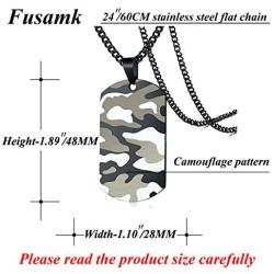 Fusamk Hip Hop Stainless Steel Camouflage Dog Tag Pendant Chain Necklace