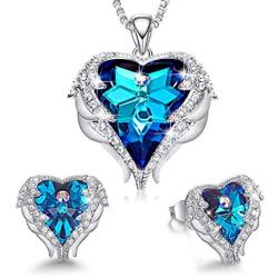 CDE Angel Wing Love Heart Necklaces and Earrings Silver Tone/Gold Tone Jewelry Sets Birthday/Anniversary Mother’s Day Jewelry Gifts for Women Mom/Wife/Sister/Best Friend