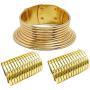 LZHLQ African Jewelry Declaration Collar Egypt Gold Tone Collar Women Chunky Leather Collar Necklace Bracelet Earring Hairpin 4-Piece Set