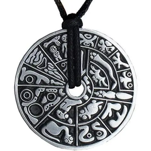 Relic Jewelry Genetic Disk Phaistos Disc Silver Pewter Mens Pendant Necklace Lucky Coin Charm Protection Amulet Healing Wealth Talisman Magic Mayan Maya Aztec Inca Medallion for men w Adjustable Cord Relic Jewelry Genetic Disk Phaistos Disc Silver Pewter Mens Pendant Necklace Lucky Coin Charm Protection Amulet Healing Wealth Talisman Magic Mayan Maya Aztec Inca Medallion for men w Adjustable Cord