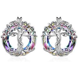 TOUPOP Tree of Life Earring Stud s925 Sterling Silver Family Tree Earring Jewelry with Crystal Gifts for Women Mom Teen Girls Birthday Mothers Day