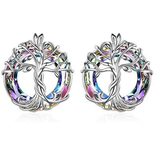 TOUPOP Tree of Life Earring Stud s925 Sterling Silver Family Tree Earring Jewelry with Crystal Gifts for Women Mom Teen Girls Birthday Mothers Day