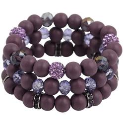 Coiris 3 Pcs/Set Purple Pattern Wooden Beads Stretch Bracelets for Girls Women Jewelry (BR1119-Purple)
