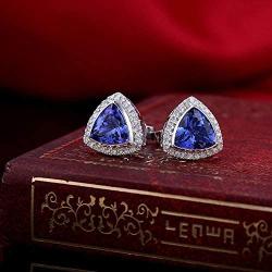 Lanmi 14K White Yellow Gold Genuine Tanzanite Diamond Dangle Drop Earrings Studs for Women Ladies Engagement Wedding
