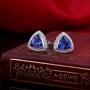 Lanmi 14K White Yellow Gold Genuine Tanzanite Diamond Dangle Drop Earrings Studs for Women Ladies Engagement Wedding