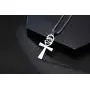 MEALGUET Ankh Cross Eye of Horus Pendant Necklace,Stainless Steel Egyptian African Jewelry, Eye of Ra Necklace Gift for Men Women, Silver/Gold/Black, 24'' Chain