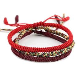 MENGLINA Men Women Chinese Lucky Red String Bracelet Tibetan Buddhist Prayer Handmade Yoga Prayer Rope Mala Bracelet Adjustable Size