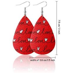 20 Pairs Valentines Day Leather Earrings for Women Heart Print Teardrop Dangle Earrings Lightweight Leather Drop Earrings