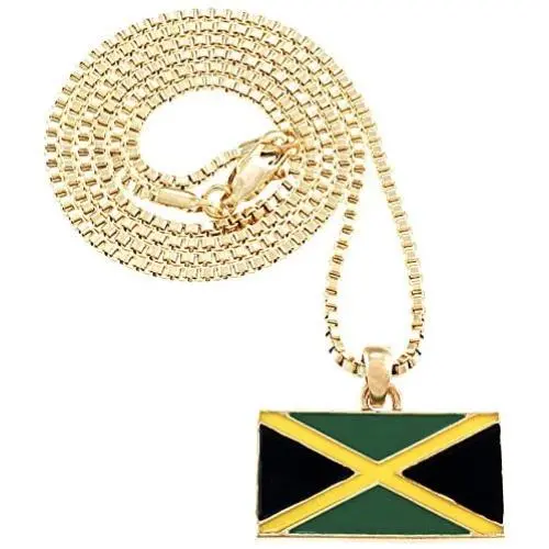 GWOOD Jamaica Flag Small Pendant Gold Color with 24 Inch Long Box Necklace GWOOD Jamaica Flag Small Pendant Gold Color with 24 Inch Long Box Necklace