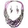 Shop LC Handmade Coastal Drop Earrings Chips Beaded Statement Necklace Purple Glass Silvertone Prom Vintage Jewelry Sets for Women