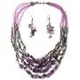 Shop LC Handmade Coastal Drop Earrings Chips Beaded Statement Necklace Purple Glass Silvertone Prom Vintage Jewelry Sets for Women