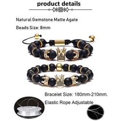 BOMAIL 8mm Imperial Crown Bead Bracelet King&Queen Luxury Charm Couple Jewelry Adjustable Bracelet for Men Women