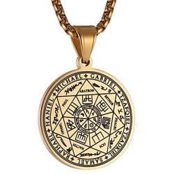 HZMAN Vintage Stainless Steel The Seal of The Seven Archangels Pendant Necklaces 22+2“ Chain