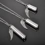 HooAMI Angel Wing Charm & Cylinder Memorial Urn Necklace Stainless Steel Cremation Jewelry