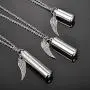 HooAMI Angel Wing Charm & Cylinder Memorial Urn Necklace Stainless Steel Cremation Jewelry