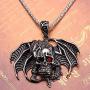 Dragon Necklace for Men, Gothic Flying Dragon Wings Skull Necklace, Red Eye Skull Pendant Necklace with 23.6” Chain, Crystal Skull Head Necklace, Punk Hip Hop Necklace Jewelry Gift for Men Boys