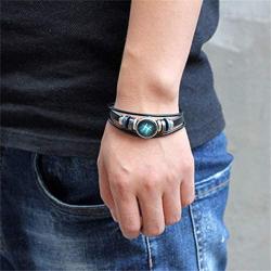 Dcfywl731 Fashion 12 Twelve Constellations Hand Woven Leather Bracelet and Moon Pendant Necklace Zodiac Sign Jewelry Set