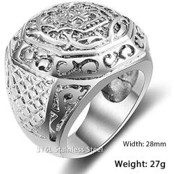 Trendsmax 316L Stainless Steel Signet Ring for Men Boys Carved Cross Crown Silver Tone Finger Ring Gothic Cool Size 8-13