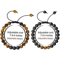 Tiger Eye Mens Bracelet Gifts - 8mm Tiger Eye Lava Rock Stone Mens Anxiety Bracelets, Stress Relief Adjustable Tiger Eye Bracelet Aromatherapy Essential Oil Diffuser Lava Bracelet Gifts for Men