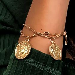 Bohend Fashion Layered Bracelets Gold Coins Adjustable Hand Chain Multilayered Metallic Bracelet Jewelry for Women and Girls (coin)