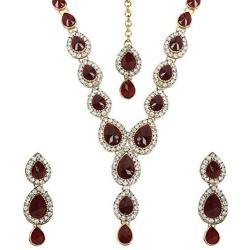 MUCH-MORE Indian Traditional Crytsal Necklace Earrings Set Ethnic Wedding Party Jewelry for Women