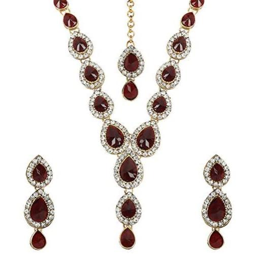 MUCH-MORE Indian Traditional Crytsal Necklace Earrings Set Ethnic Wedding Party Jewelry for Women