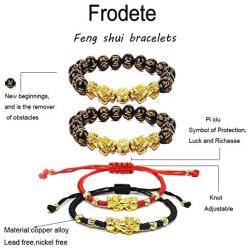 4 Pcs Pi Xiu Bracelet Feng Shui Obsidian Bracelet for Men Women Adjustable Wealth Good Luck Elastic Bracelet