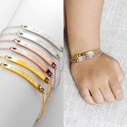 U7 Women Girls Customized ID Bracelet Stainless Steel/18K Gold Plated Dainty Link Engraving Name/ICE/Birthstone Identification Bar Bracelet Bangle