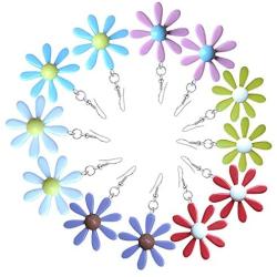 ZRosse 6 Pairs Unique Charm Chic Boho Flower Dangle Drop Earrings Sets Creative Cute Acrylic Tiny Sunflower Dangle Earring Jewelry for Women Girls