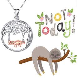 TRISHULA Sloth Necklace 925 Sterling Silver Cute Animal Sloth on Tree of Life Charm Pendant Jewelry Gifts for Sloth Lovers