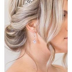 SWEETV Pearl Drop Earrings for Women,Bridesmaids,Brides -Teardrop Crystal Rhinestones Cubic Zirconia Earrings Dangling
