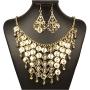 3 Pcs Belly Dance Gold Coins Necklace and Earrings Bracelets Gypsy Jewelry Coin Bracelet Hand Decoration Wrist Bangle Ring Hand Decoration Wrist Bangle Ring with a Stylus(Gold)