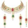 Aheli Indian Wedding Wear Beaded Faux Kundan Pearl Necklace Set with Maang Tikka Ethnic Fashion Jewelry for Women