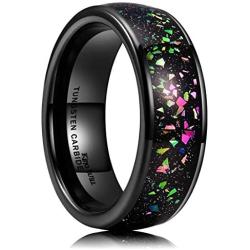 King Will Mens 8mm Rose Gold Plated Tungsten Carbide Wedding Ring Colorful Fragments Inlay Domed Style
