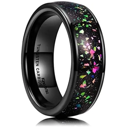 King Will Mens 8mm Rose Gold Plated Tungsten Carbide Wedding Ring Colorful Fragments Inlay Domed Style King Will Mens 8mm Rose Gold Plated Tungsten Carbide Wedding Ring Colorful Fragments Inlay Domed Style