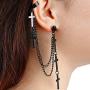 Punk Cuff Tassel Chain Earrings, Stainless Steel Cross Ear Cuff Crawler Climer Earring for Women Girls Men,Multi Layered Chain Drop Fashion Jewelry
