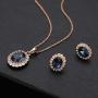 Swarovski Crystals Oval Halo Pendant Necklace Drop Earrings for Women 14K Gold Plated Hypoallergenic Jewelry Set