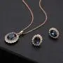 Swarovski Crystals Oval Halo Pendant Necklace Drop Earrings for Women 14K Gold Plated Hypoallergenic Jewelry Set