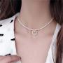 REQU Girl Women Korean Wild Pearl Necklace Trendy Clavicle Chain with Love Heart Pendant Choker Fashion Jewelry