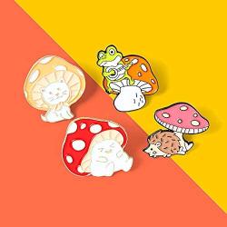 Gillna Cute Enamel Brooch Pins Sets Cartoon Mushroom Brooches Cat Frog Hedgehog Animal Plant Brooch Pin for Backpack Clothes DIY Party Decoration