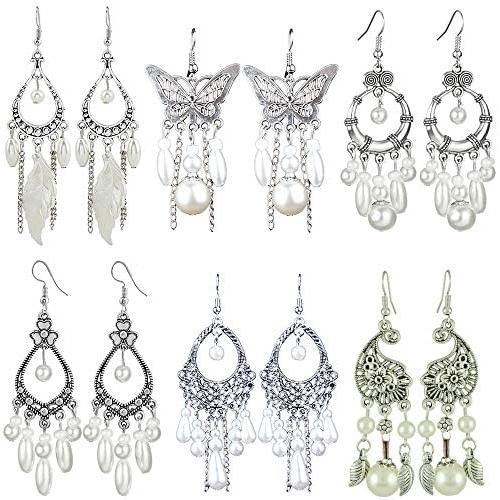6 Pairs Vintage Bohemian Tassel Earrings Set for Women Girls shells Resin Hoop Stud Drop Dangle Earring Acrylic Earrings for Birthday/Party/Christmas/Friendship Gifts