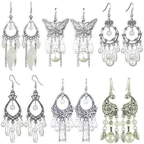 6 Pairs Vintage Bohemian Tassel Earrings Set for Women Girls shells Resin Hoop Stud Drop Dangle Earring Acrylic Earrings for Birthday/Party/Christmas/Friendship Gifts