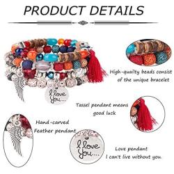 YADOCA 8 Pcs Bohemian Wood Beaded Bracelets Set for Women Boho Multilayer Tassel Strand Elephant Charm Bracelets Stretch
